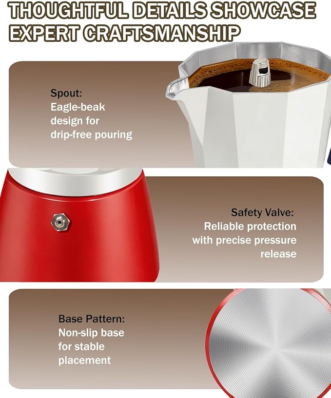 Coffee Maker Stovetop Espresso Maker 6 Cup Aluminum Moka Pot Percolator 10oz 300ml Easy Brewing for Electric Ceramic Stoves Home Camping Italian Cuban Café Classic