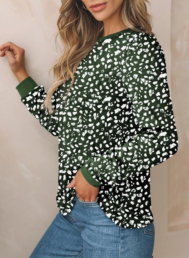 EVALESS Womens Crewneck Long Sleeve Tops Casual Polka Dots Tops Fall 2026 Tshirts Shirts