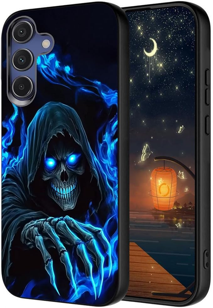 Designed for Galaxy S25 FE Phone Case,Slim Silicone Shockproof Protective Case for Galaxy S25 FE 6.7 inch,Skull with Blue Flame Art