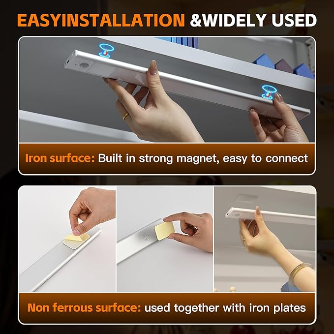 7.9inch Motion Sensor Cabinet Lights, 1400mAh 34 LED Beads, USB-C Charging, 3 Color Temperatures, for Long Lasting Durability Easy to Install, Magnetic Under Cabinet Light Suitable for Kitchens(4Pack)