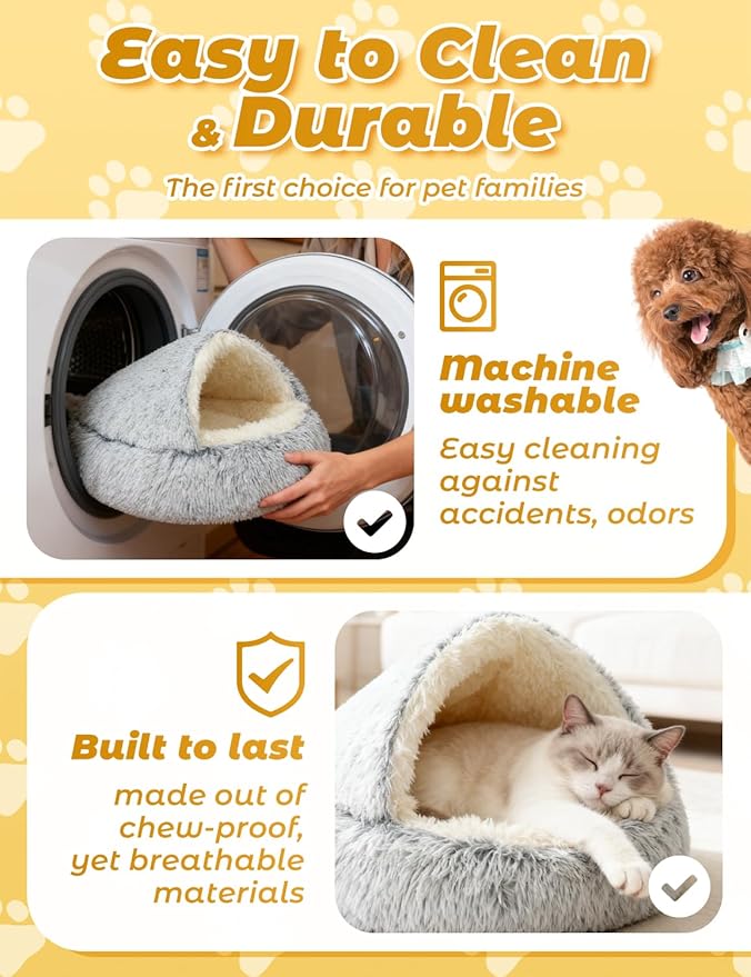 Dog Bed, Dog Bed with Cover Cave, Dual Comfort Design, Pet Bed for Small/Medium/Large Cats and Dogs, Anxiety Relief, Durable & Chew-Proof, Improves Sleep & Behaviour (Pink, 24in)