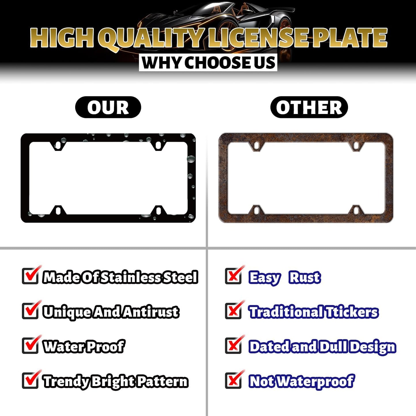 Tropical Hibiscus Flower License Plate Frame Colorful Floral Leaves License Plate Holder Funny License Plate for Car Decoration Stainless Steel Hawaii Auto Parts with Screws 12.3" x 6.3"