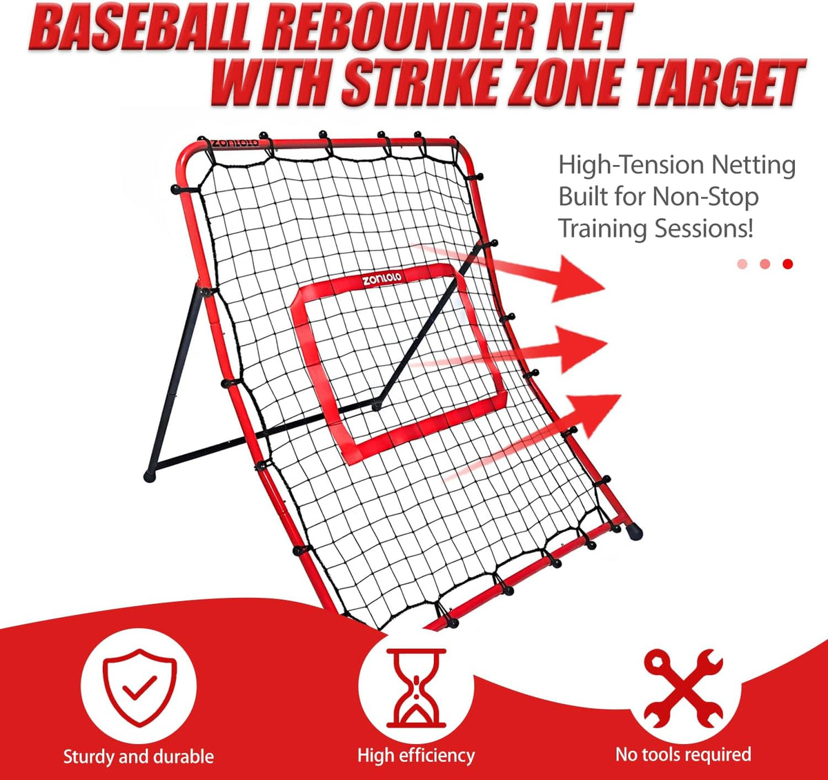 Zonlolo Baseball Pitchback Net - Rebounder Trainer for Solo Practice | Adjustable Angles for Easy Use