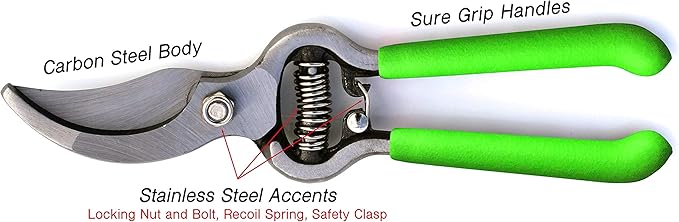 GARDEN GURU Classic Bypass Pruning Shears Clippers ??Heavy Duty Forged Steel Garden Pruners ??Safety Lock ??Non Slip Comfort Grips ??Cuts up to 1??Diameter ??Professional Bypass Pruners for Gardening