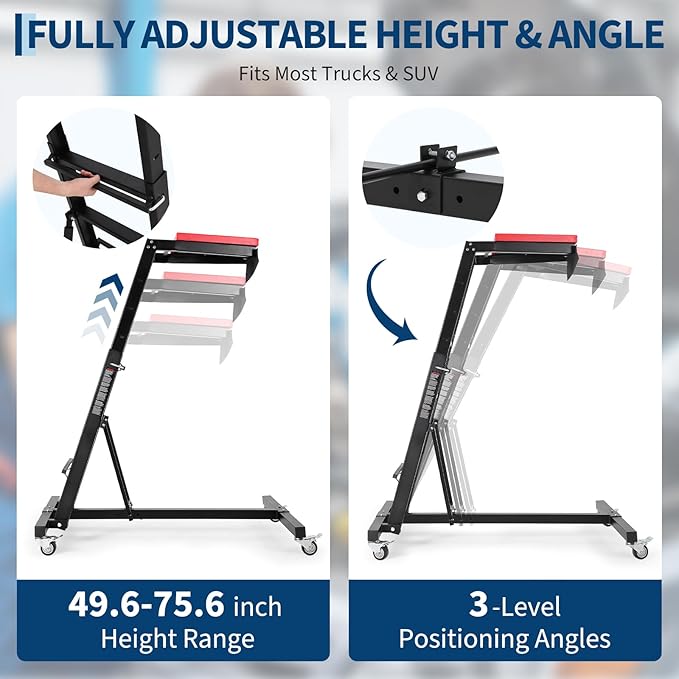 Professional Topside Automotive Engine Creeper, Heavy Duty 400LB Capacity Top Automotive Creeper with Adjustable Heights 45-65 Inch, 4 Locking Swivel Casters, Padded Deck & Tool Pouch for Garage