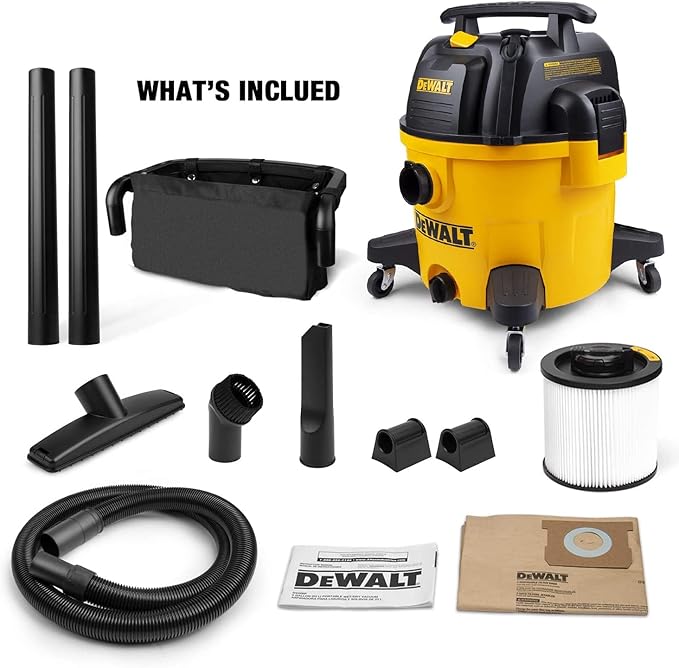 DEWALT 9 Gallon Poly Wet/Dry Vac DXV09PZ, Shop Vacuum for Workshop/Jobsite Yellow