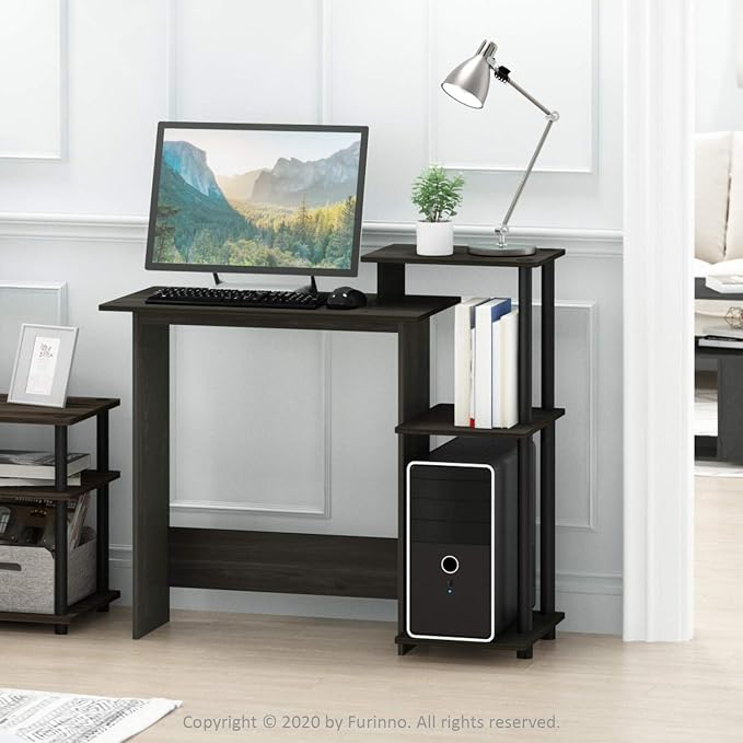 Furinno EFFICIENT Desk, 28.6" Wide Gaming Desk with 3 Open Side Shelves, Laptop Notebook Computer Desk, Office Desk for Home Office, Study Room, Dorm, Bedroom, Espresso