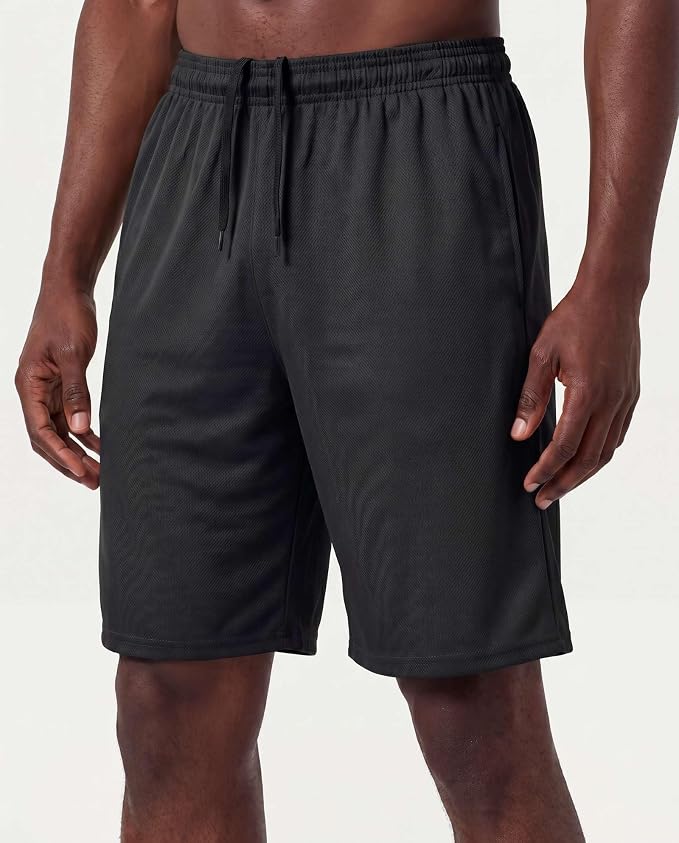 5 Pack Men's Mesh Shorts Athletic Basketball Sports Gym Workout Pockets | Cooling Moisture-Wicking, 9", Long, Quick-Dry, Breathable, Elastic Drawstring Waistband. Running, Exercise, Soccer, Training.