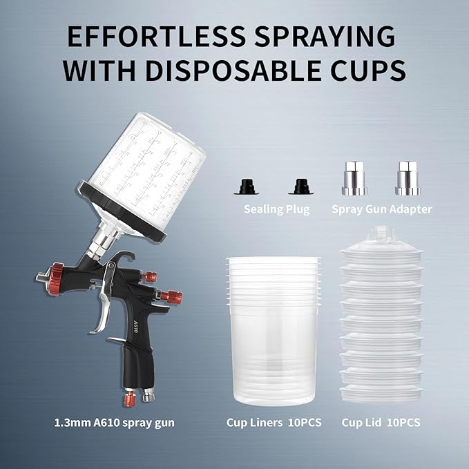 AEROPRO Tools R500 LVLP Air Spray Gun with 22 Ounce Disposable Paint Cups, A610 Paint Guns Automotive, Car Paint Gun Sprayer, Paint Gun for House Painting, Car, Furniture, Varnish and Top Coat