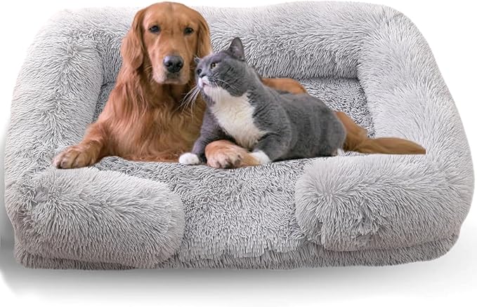 Dog Beds Medium Large Size Dog, Calming Dog Bed with Removable Washable Cover, Waterproof Lining and Nonskid Bottom(Light Gray,XXL)