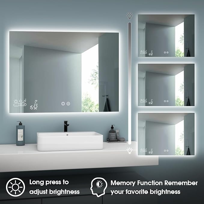 BYECOLD 40"x 24" Lighted Bathroom Mirror with Bluetooth, WiFi/Anti-Fog/Dimmable 3 Colors Backlit Bathroom Smart Mirror with Lights Wall Mounted Memory Function Touch Sensor - Horizontally Hangs