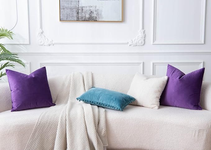 20x20 Throw Pillow Covers Set of 2 Decorative Velvet Cushion Covers,Purple | Soft Pillow Cases with Invisible Zipper for Modern Couch Sofa Bed Living Room Bedroom Home Decor