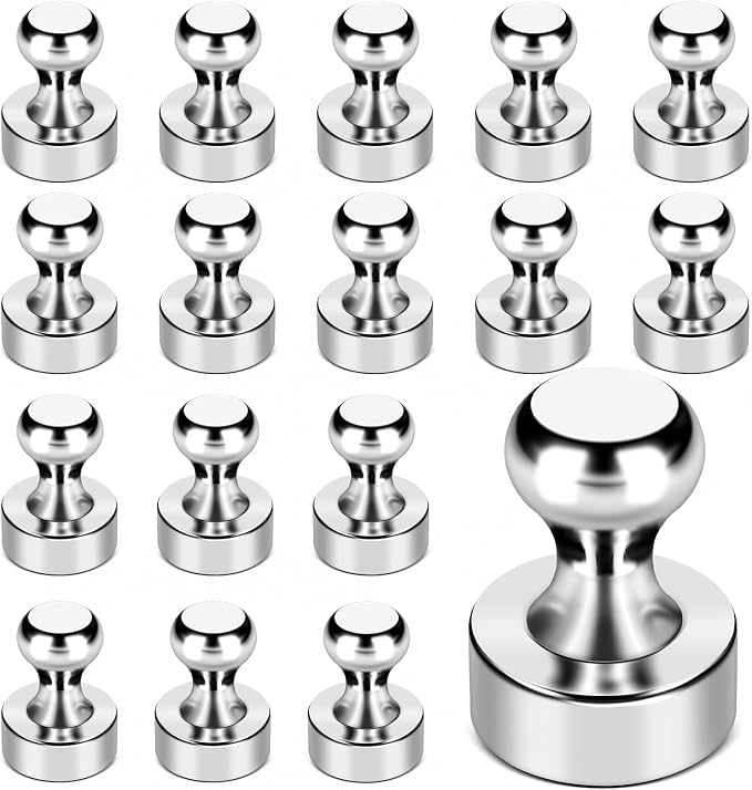 LOVIMAG Fridge Magnets 18Pcs, Magnet for Refrigerator Whiteboard, Silver | Small Strong Neodymium Metal Cute Push Pin for Classroom, Kitchen, Accessories Decorative, Office, Calendar