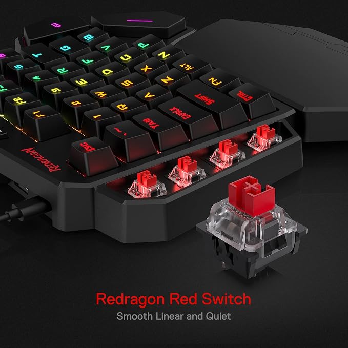Redragon K585 Wired One-Handed RGB Gaming Keypad, Tactical 42-Key Layout | On Board 28 Combo Slots 4 Profiles Keyboard, USB Pass-Through Port, 16.8M Colors, Swap-Ready Socket, Detachable Wrist Rest