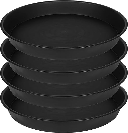 4 Pack of 20 21 inch Plant Saucer Round, Deep Plant Saucers for Pots, Heavy Duty Plastic Plant Drip Tray for Indoors Outdoor, Bird Bath Bowls, Plant Trays for Planter 19-22" (21 inch, Black)