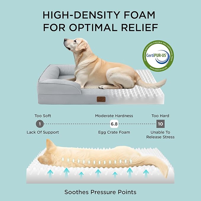 Bedsure Orthopedic Dog Bed Medium Size Dogs - Washable Medium Dog Cat Bed Waterproof, Comfort Pet Couch Sofa with Washable Removable Cover, Pets Bed with Nonskid Bottom, Cooling Grey, 28"