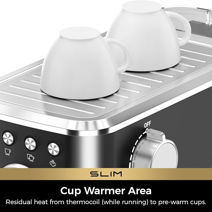 CHULUX Slim Espresso Machine with Milk Frother for Home Cappuccino, Black | Precise Pressure Gauge, Food-Grade Materials, 20 Bar Italian Pump, Professional Temperature Control System, Stainless Steel