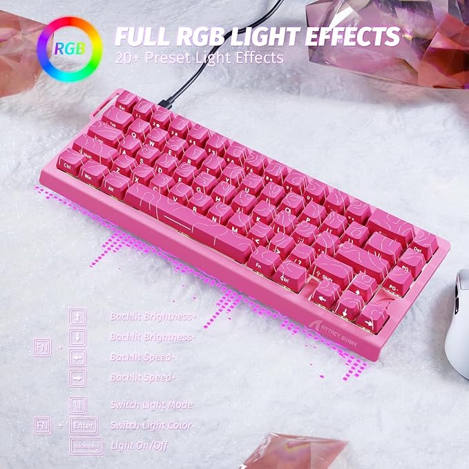 ATTACK SHARK X68HE RT Mechanical Gaming Keyboard 60% Wired TKL-Rose Contour | Adjustable Actuation,Hall Effect Magnetic Switch,8KHz Polling Rate,RGB Backlit,Top Mount,Side Printed Keycap for PC Mac Gamer