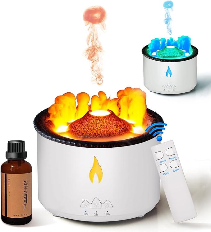 BOHOFAM Essential Oil Diffuser 360ML,Volcano Diffuser/Humidifier, Flame and Volcano 2 Mist Mosdes, Included 50ML Hotel Collection Essential Oil for Home, Bedroom,Large Room