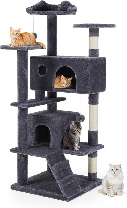 Cat Tree 54 Inch, Multi-Level Cat Tower with Condo, Perches, Sisal Scratching Posts and Climbing Ladder, Pet Play Toy Balls House for Indoor Cats