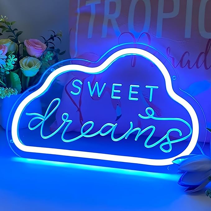 Sweet DreamsLED Neon Sign for Wall Decor USB Adjustable Brightness Living Room Bars Barbers Pub Wedding Party Salon Club Gatherings Gaming Room Man Cave Halloween Christmas Birthday Art Wall Decor