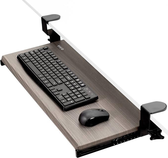 VIVO Large Clamp-on Computer Keyboard and Mouse Under Desk Slider Tray, 27 x 11 inch Pull Out Platform Drawer, Gray, MOUNT-KB05GY | Keyboard Tray for Typing, Slide Out Platform, Extra Sturdy C-Clamp Mount System, Computer Drawer, Black Frame