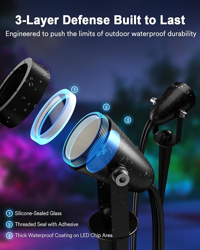 Smart Landscape Spotlights, Outdoor RGB Lights Works with APP/Voice Control | IP65 Waterproof, Low Voltage Color Changing Lighting for Yard Garden Pathway Lawn, 6 Pack