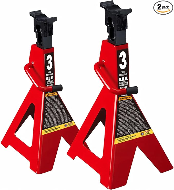 Big RED AT43006UR Steel Jack Stands: 3 Ton (6,000 LBs) Capacity, 2 Pack, RED
