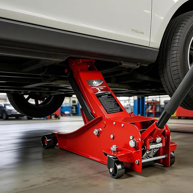 Jack Boss 3 Ton Floor Jack, 6600LBS Capacity Hydraulic Car Jack, Low Profile Portable Jack with Dual Pumps, Quickly Lift Steel Service Jack, Lifting Range 3-1/8" Min to 20" Max Red