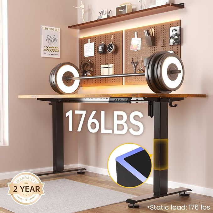 Veken Standing Desk, 63×27.6 Inch Electric Gaming Table, Brown | Height Adjustable Sit Stand Up Computer Tables for Home Office, Study , Writing, Suit students, employees and group work
