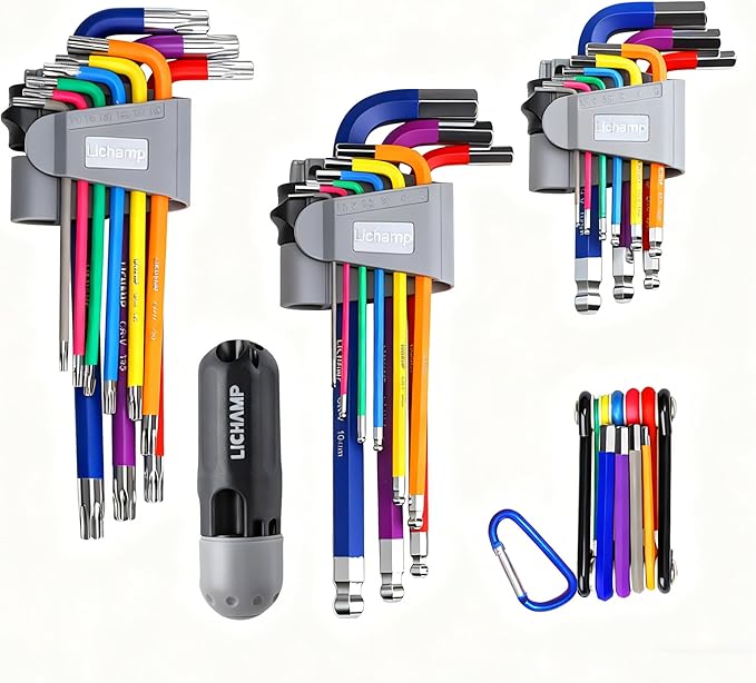 Lichamp 37-Piece Rainbow Allen Wrenches Sets, Torx Metric Hex Key Set with Colored Foldable Short and Long Arm, Ball and Torx End, Metric 1.5 to 10mm, T10 to T50