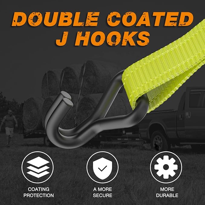 4PC 1.5" x15ft Ratchet Straps Heavy Duty-3000 lbs Break Stength,1000lbs Working Load-Cargo Tie Down Straps with Coated Double J Hooks for Securing Household Appliances, ATVS or Motorcycles