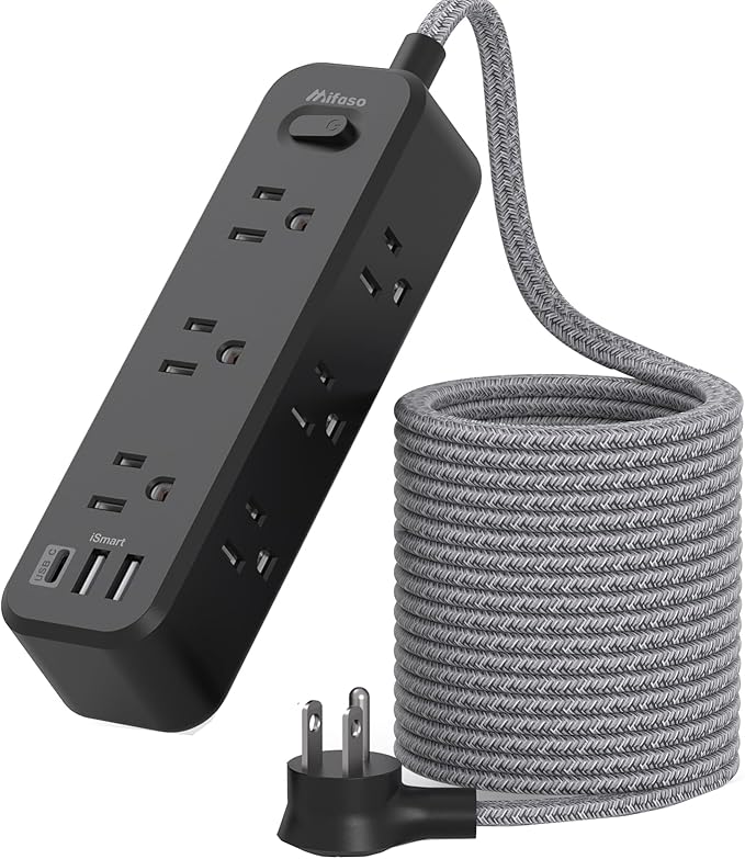 Mifaso Extension Cord, Surge Protector Power Strip, Long Power Strip with 9 Outlets 3 USB Ports, Extension Cord with Multiple Outlets, USB Power Strip for Dorm Room Essentials, College (25FT,Black)