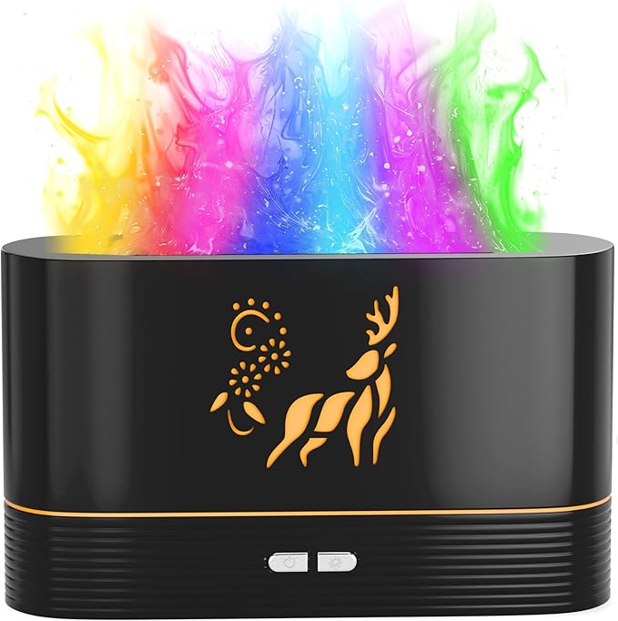 Colorful Aroma Essential Oil Diffuser for Home, Quiet Cool Mist Flame Humidifier for Bedroom with Remote, Fire Flame Diffuser Humidifier with Scent (Black)
