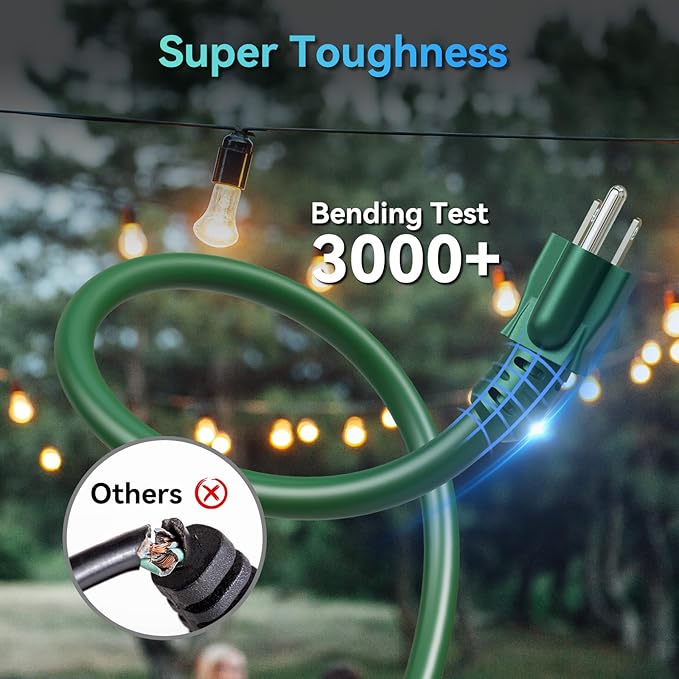 K KASONIC - 25 Ft Extension Cord with 3 Outlets, UL Listed 16/3 SJTW, 3-Wire Grounded, 13A 125V 1625W for Indoor/Outdoor Use - Green