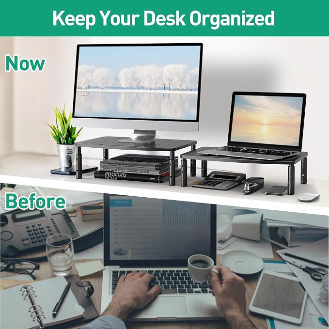 Zimilar 2 Pack Monitor Stands Risers, 3 Height Adjustable Monitor Riser | for Laptop, Printer, iMac, PC, Premium Metal Monitor Stand Riser for 2 Monitors
