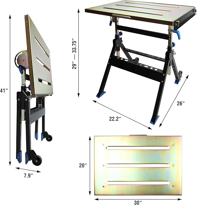 Olympia Tools Adjustable Welding Table with Wheels Portable Steel Stand Workbench 30 in. x 20 in.
