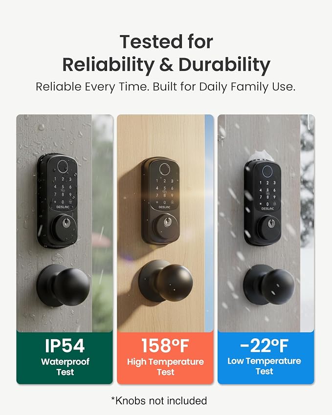 DESLOC B200 Fingerprint Smart Door Lock with App Control, Keyless Entry Deadbolt for Front Door, Auto Lock, Touchscreen Keypad, 8 Unlock Methods, USB-C Backup Power, 12-Month Battery, BHMA Grade3