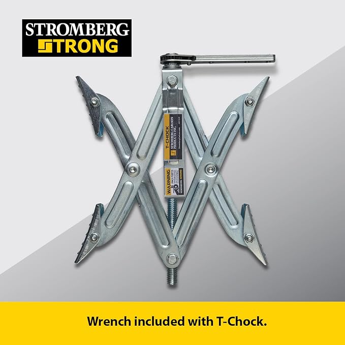 Stromberg Carlson JBP-T217.1 Tandem Axle T-Chock - Heavy Duty RV Wheel Chocks & Tire Stabilizers - Camper Wheel Chock Scissor Stabilizers for RVs, Trailers, and Campers - Fits Tires 2"-17" Apart
