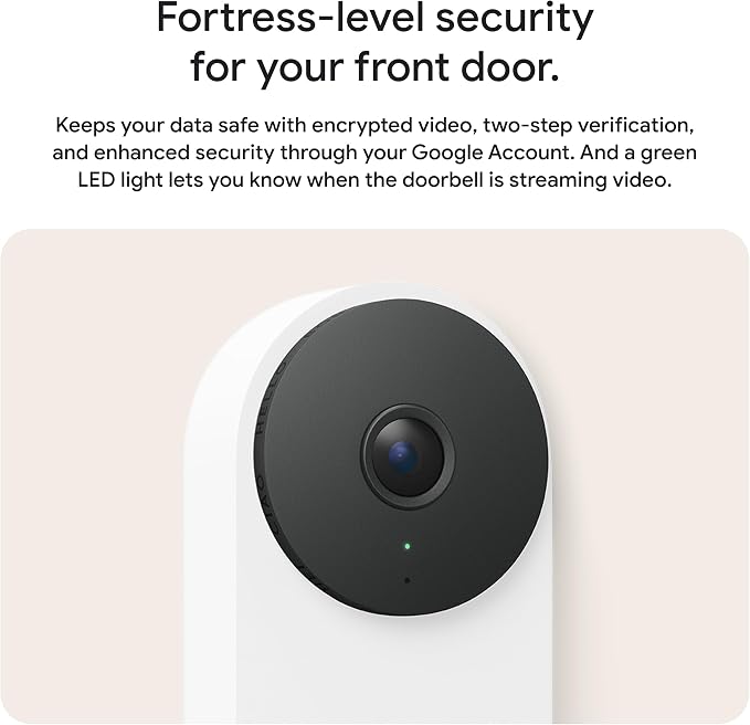 Google Nest Doorbell (Wired, 3rd Gen) - 2K Video, Live View - 2025 - Hazel | Video doorbell, 2K HDR, intelligent alerts, color night vision, 2-way audio, works with Google Home & Gemini