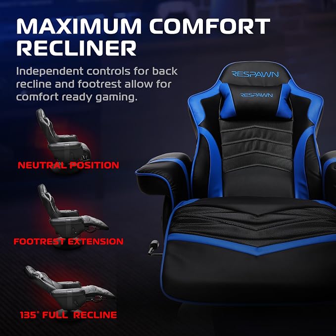 Respawn 900 Gaming Recliner Chair with Footrest, Cup Holder and Swivel | Ergonomic gaming recliner with footrest, cup holder, lumbar support, 135° recline & 360° swivel for console gaming