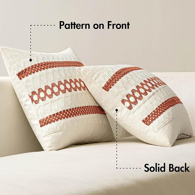MIULEE Set of 2 Fall Burnt Orange Decorative Lumbar Pillow Covers 12x20 | Farmhouse Boho Couch Throw Pillows, Modern Cushion Covers, Macrame Woven Home Decor for Bed Sofa Chair