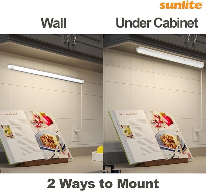 Sunlite LED Under Cabinet Lighting Plug in 12 Inch Linkable Under Counter Lights for Kitchen 16 Watts, 120 Volts, 1600 Lumens, Adjustable 3 CCT 3000K-5000K, 50,000 Hour Lifespan, ETL Listed LED Light