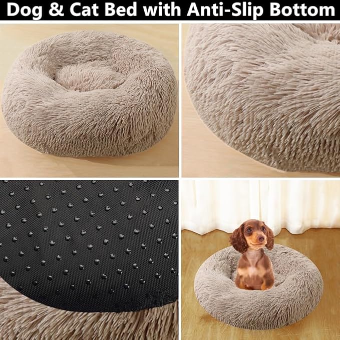 Calming Dog & Cat Bed, 24 Inch Anti-Anxiety Donut Cuddler Cat Bed with Anti-Slip Bottom, Washable Round Fluffy Pet Bed for Small Medium Dogs and Cats (Light Green)