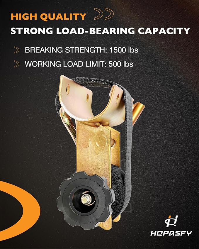 Pipe Rack Ratchet Straps, W/J-Hook (2PCS), 2" Gold Round Tube Mount, 1.5" Wide x 7.5' Long, Black Ladder Rack Ratchet Straps, 500 lbs Load Heavy Duty, Truck/Roof Rack Straps, Lumber Rack Strap