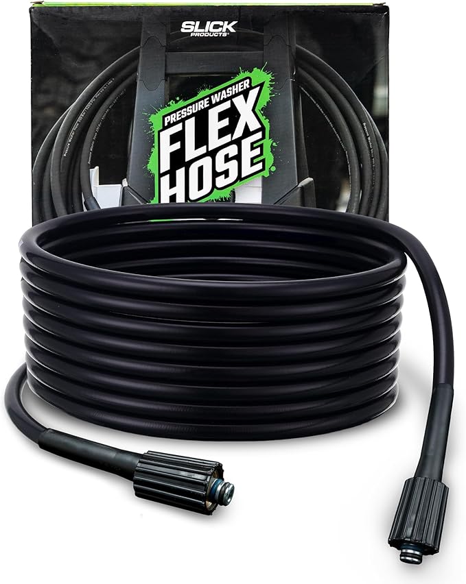 Slick Products Pressure Washer Flex Hose – 40 Ft Ultra-Flexible No-Kink High Pressure Hose, Lightweight Tangle-Free Design with Leak-Resistant Fittings for Car Wash & Outdoor Cleaning