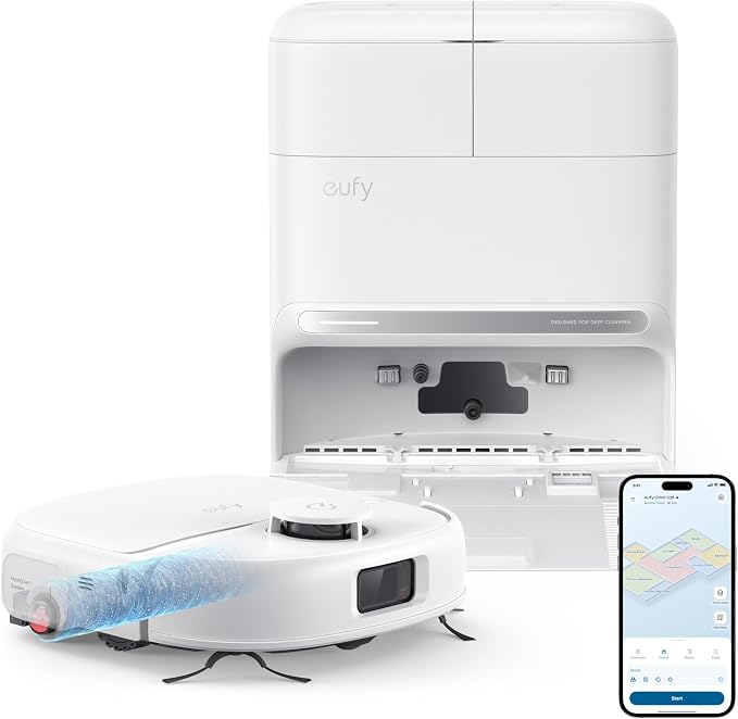 eufy C28 Robot Vacuum and Mop Combo, 15,000 Pa, HydroJet Roller Mop | Upgraded from X10 Pro, Zero-Tangle for Pet Hair, Auto Mop Washing&Drying, Self-Emptying&Refilling 2026 New, White