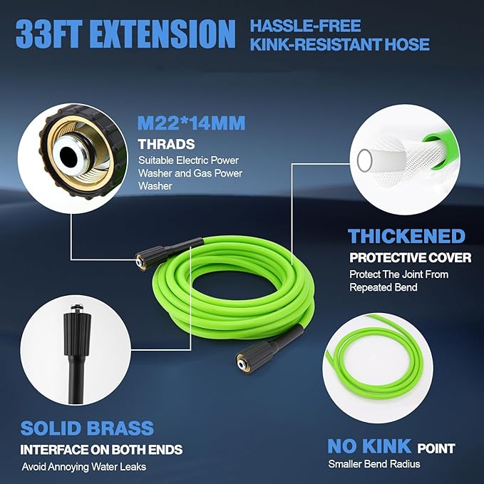 Pressure Cleaner 5000PSI with 33FT Flexible Extension Hose for Cars/Patios/Driveways, Blue