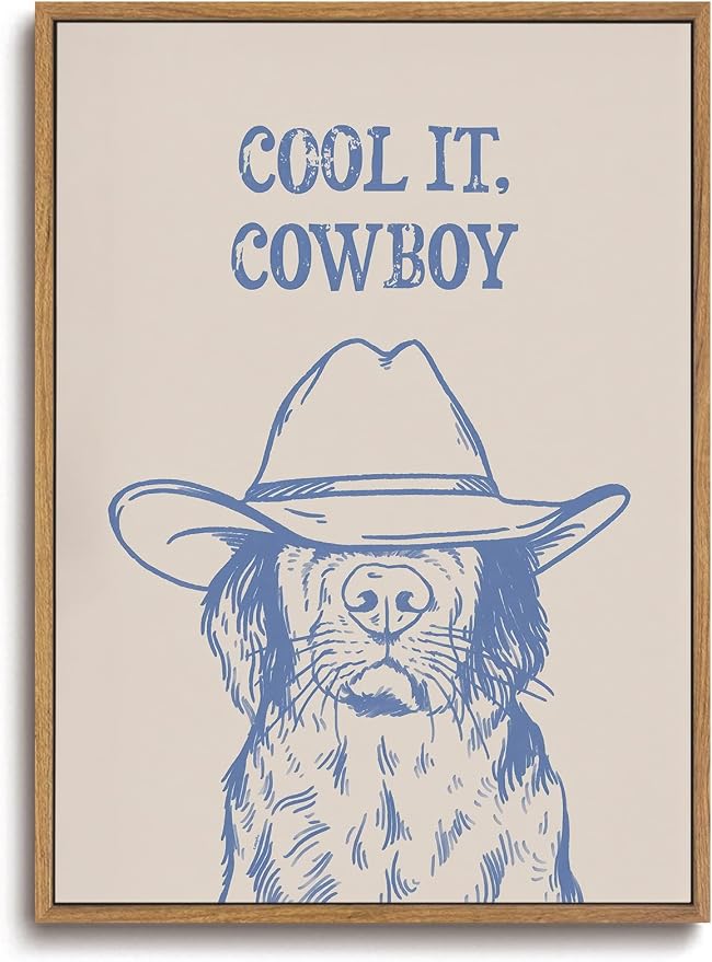 ZZLWBKGL Western Wall Decor Cool It Cowboy Wall Art Cowboy Dog Canvas Art | Vintage Artwork Funny Animal Picture for Living Room Bathroom Nursery 8x10in