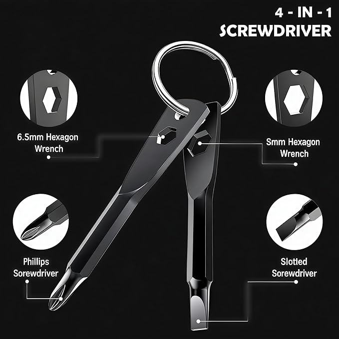Screwdriver Set : 6-Piece Magnetic Screwdriver Set with 4-in-1 Keychain Tool | Includes Phillips & Flat Head | Non-Slip Grip for DIY & Home Repair | Practical Gift (Blue & Black)